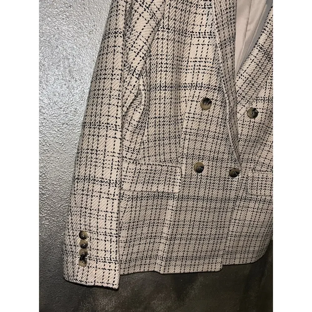 Ann Taylor Tweed Blazer Size 6 Black Cream Career Jacket NWOT Double Breasted
